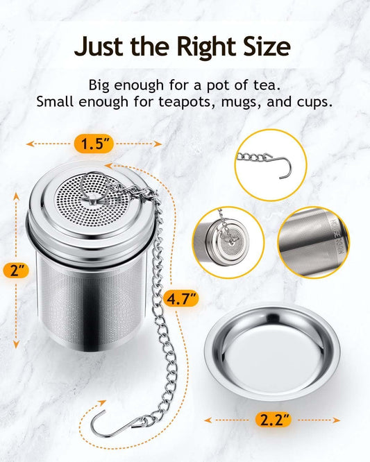 2 Pack Tea Infuser, Extra Fine Mesh Tea Infusers for Loose Tea, 18/8 Stainless Steel Tea Strainer with Extended Chain Hook, Tea Steeper for Brew Tea, Spices & Seasonings - Renee Lane Company