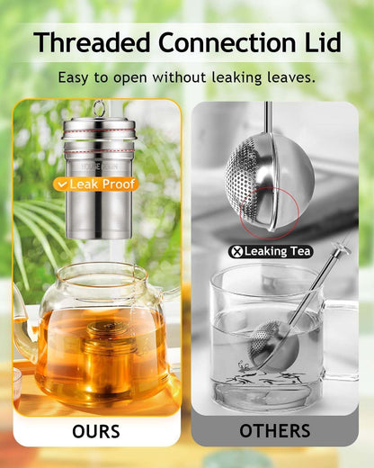 2 Pack Tea Infuser, Extra Fine Mesh Tea Infusers for Loose Tea, 18/8 Stainless Steel Tea Strainer with Extended Chain Hook, Tea Steeper for Brew Tea, Spices & Seasonings - Renee Lane Company