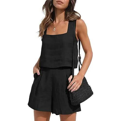 2-Piece Set: Women's Lounge Matching Sets Linen Shorts Crop Tops - Renee Lane Company