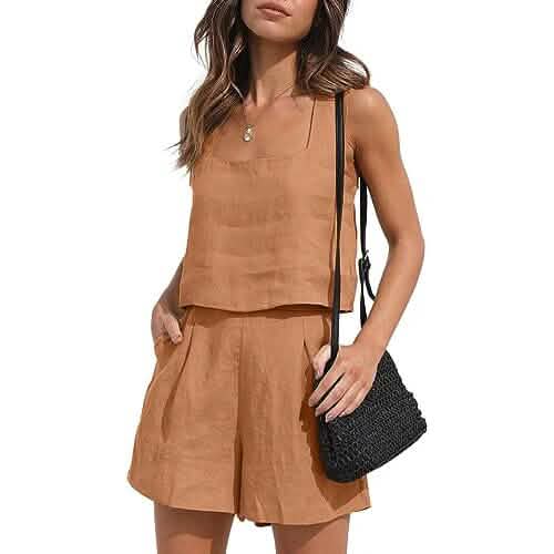2-Piece Set: Women's Lounge Matching Sets Linen Shorts Crop Tops - Renee Lane Company