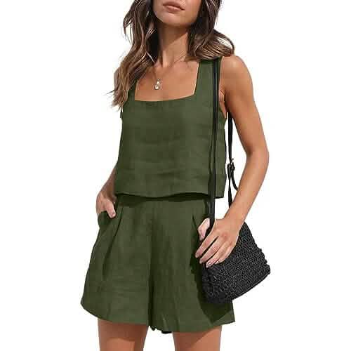 2-Piece Set: Women's Lounge Matching Sets Linen Shorts Crop Tops - Renee Lane Company