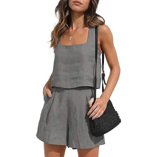2-Piece Set: Women's Lounge Matching Sets Linen Shorts Crop Tops - Renee Lane Company