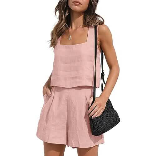 2-Piece Set: Women's Lounge Matching Sets Linen Shorts Crop Tops - Renee Lane Company
