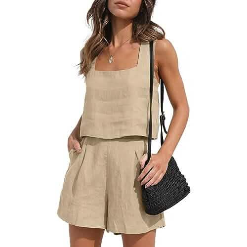 2-Piece Set: Women's Lounge Matching Sets Linen Shorts Crop Tops - Renee Lane Company