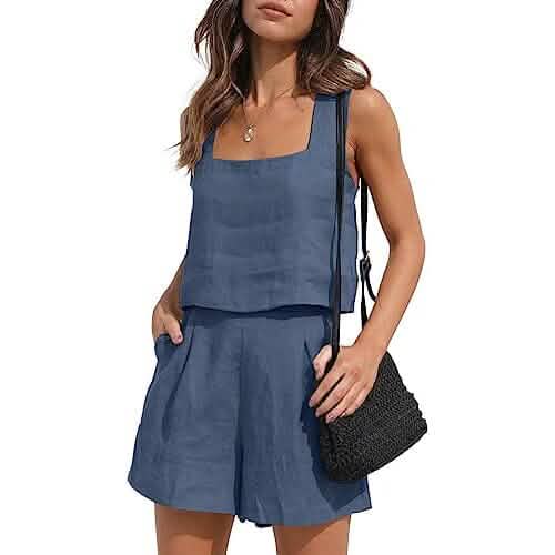 2-Piece Set: Women's Lounge Matching Sets Linen Shorts Crop Tops - Renee Lane Company
