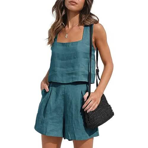 2-Piece Set: Women's Lounge Matching Sets Linen Shorts Crop Tops - Renee Lane Company