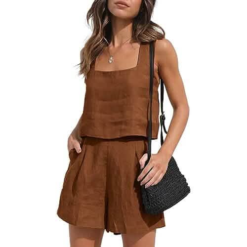 2-Piece Set: Women's Lounge Matching Sets Linen Shorts Crop Tops - Renee Lane Company