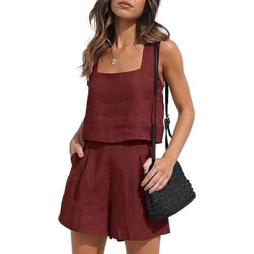 2-Piece Set: Women's Lounge Matching Sets Linen Shorts Crop Tops - Renee Lane Company