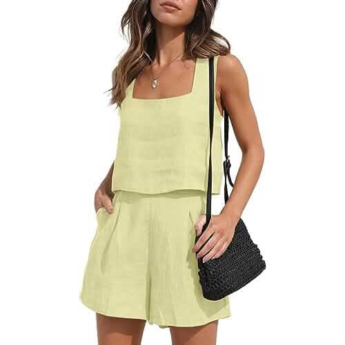 2-Piece Set: Women's Lounge Matching Sets Linen Shorts Crop Tops - Renee Lane Company