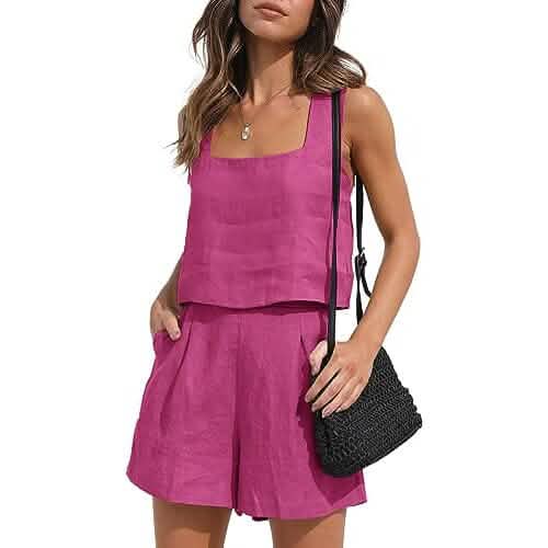 2-Piece Set: Women's Lounge Matching Sets Linen Shorts Crop Tops - Renee Lane Company