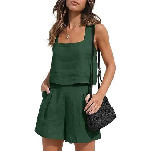 2-Piece Set: Women's Lounge Matching Sets Linen Shorts Crop Tops - Renee Lane Company