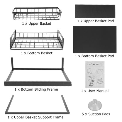 2 Tier Under Sink Organizers Pull Out Under Cabinet Basket Storage Shelf Sliding Drawer for Kitchen Bathroom - Renee Lane Company