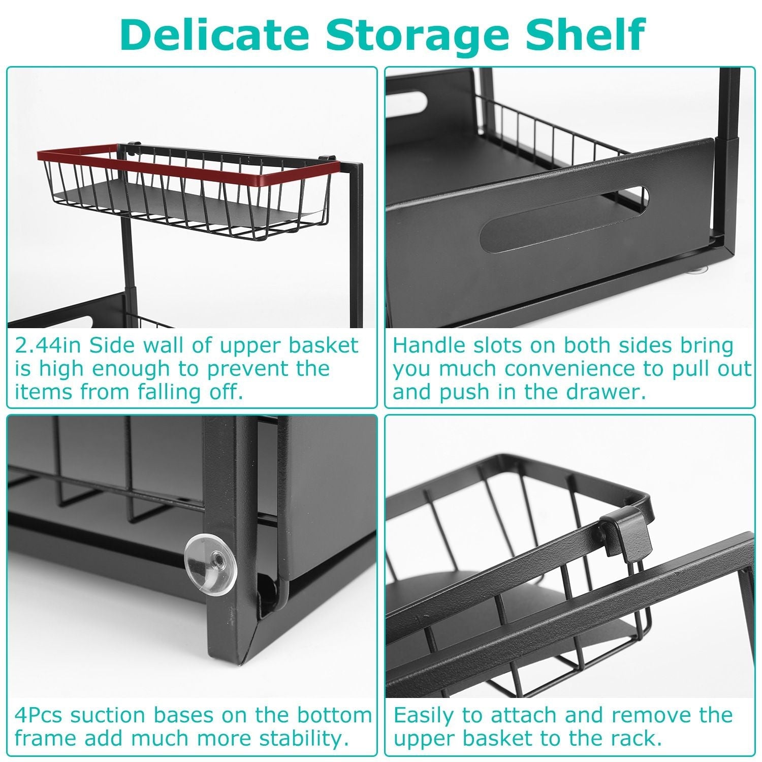 2 Tier Under Sink Organizers Pull Out Under Cabinet Basket Storage Shelf Sliding Drawer for Kitchen Bathroom - Renee Lane Company