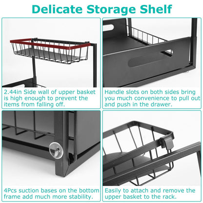 2 Tier Under Sink Organizers Pull Out Under Cabinet Basket Storage Shelf Sliding Drawer for Kitchen Bathroom - Renee Lane Company