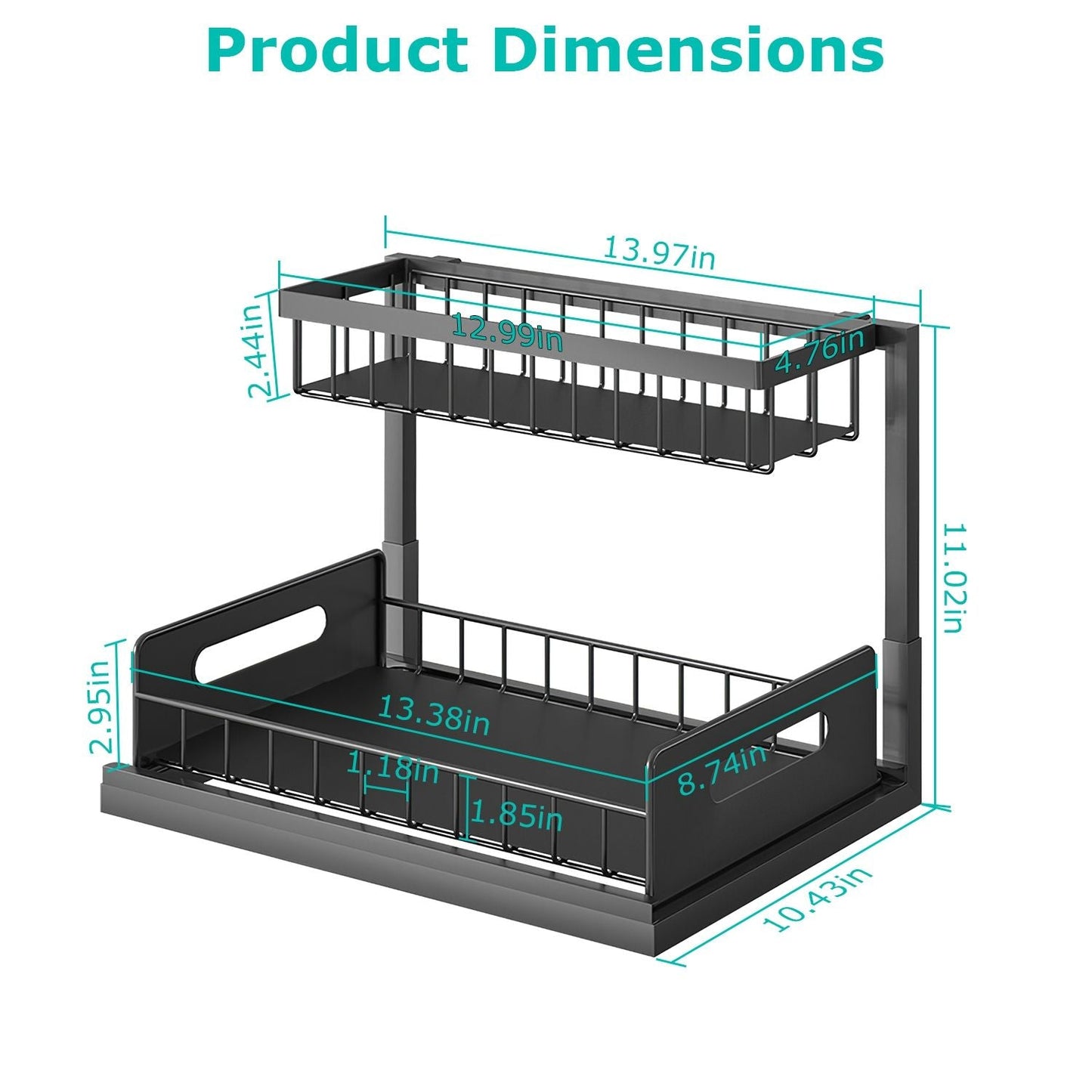 2 Tier Under Sink Organizers Pull Out Under Cabinet Basket Storage Shelf Sliding Drawer for Kitchen Bathroom - Renee Lane Company