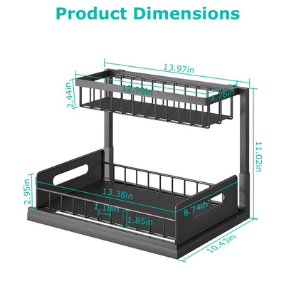 2 Tier Under Sink Organizers Pull Out Under Cabinet Basket Storage Shelf Sliding Drawer for Kitchen Bathroom - Renee Lane Company