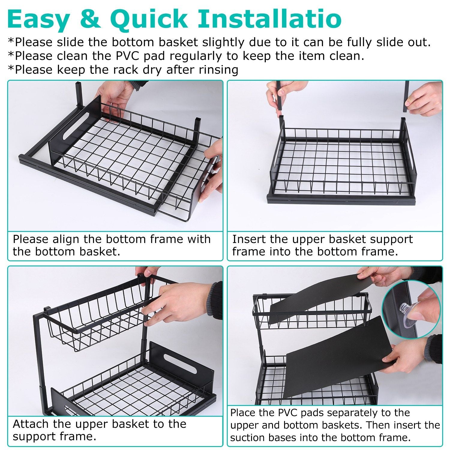 2 Tier Under Sink Organizers Pull Out Under Cabinet Basket Storage Shelf Sliding Drawer for Kitchen Bathroom - Renee Lane Company