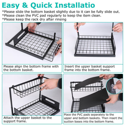 2 Tier Under Sink Organizers Pull Out Under Cabinet Basket Storage Shelf Sliding Drawer for Kitchen Bathroom - Renee Lane Company