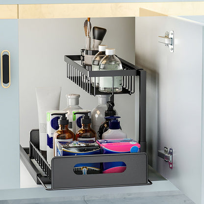 2 Tier Under Sink Organizers Pull Out Under Cabinet Basket Storage Shelf Sliding Drawer for Kitchen Bathroom - Renee Lane Company
