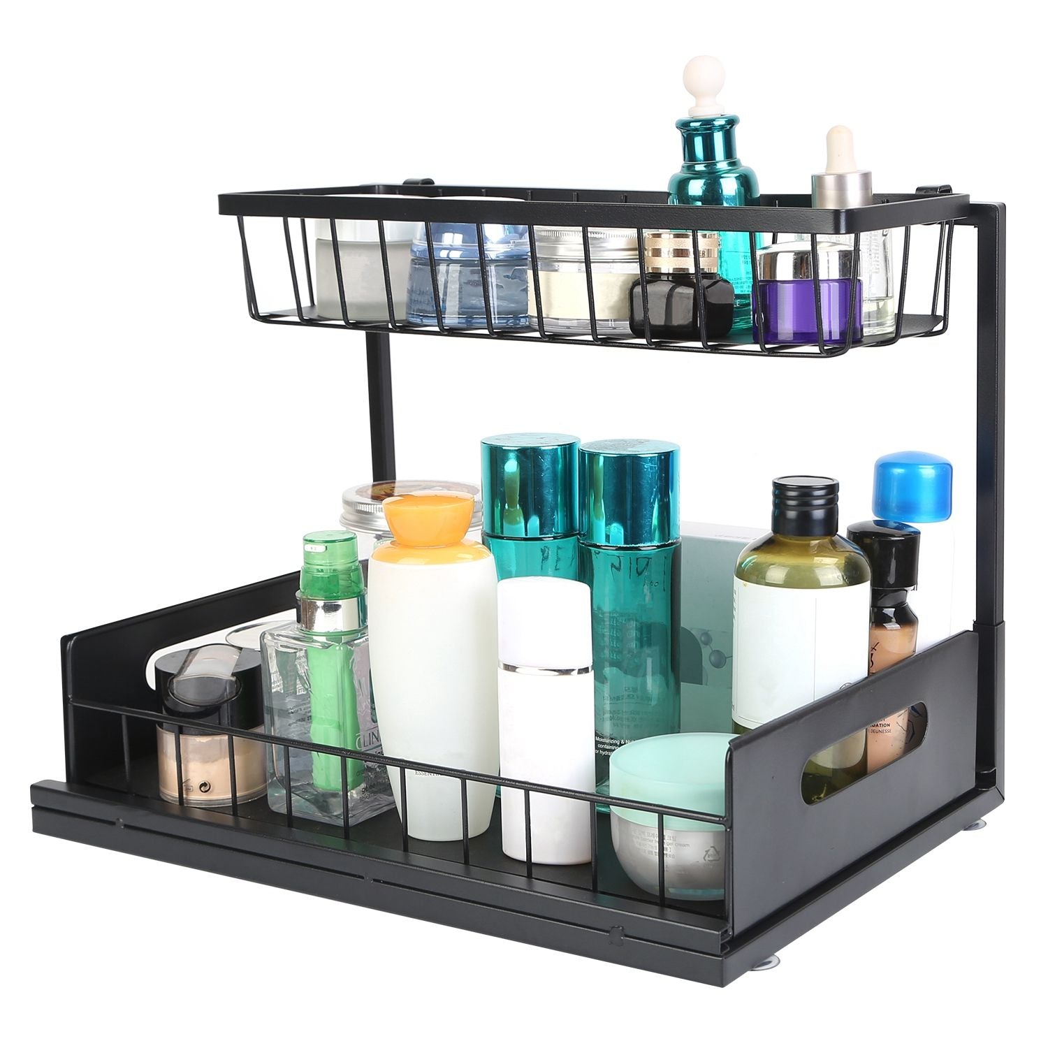 2 Tier Under Sink Organizers Pull Out Under Cabinet Basket Storage Shelf Sliding Drawer for Kitchen Bathroom - Renee Lane Company