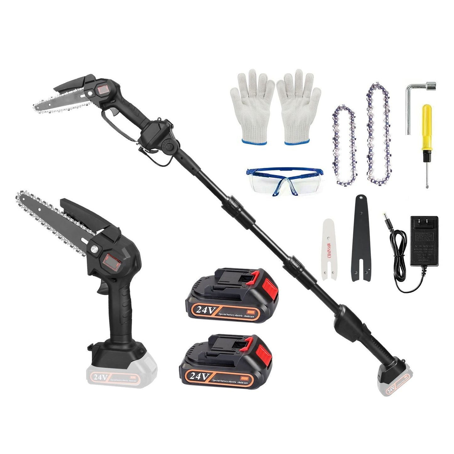 2-in-1 Cordless Pole Saw & Mini Chainsaw Electric Mini Chainsaw Length Adjustable Cordless Chain Saw with 2Pcs 1500mAh Batteries 4in/6in Chains for Tree Trimming - Renee Lane Company