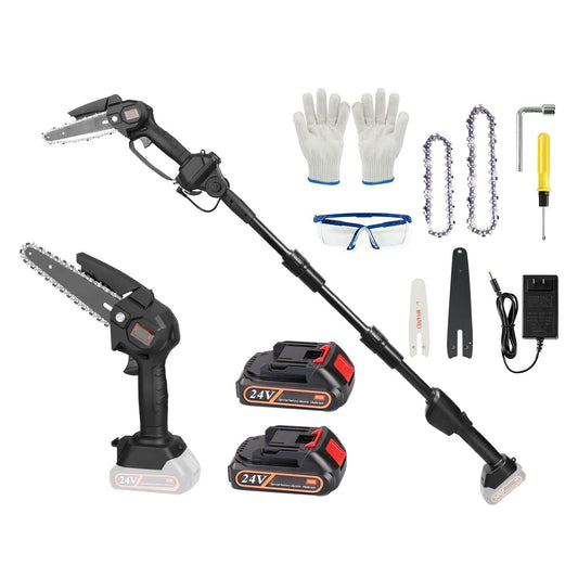 2-in-1 Cordless Pole Saw & Mini Chainsaw Electric Mini Chainsaw Length Adjustable Cordless Chain Saw with 2Pcs 1500mAh Batteries 4in/6in Chains for Tree Trimming - Renee Lane Company