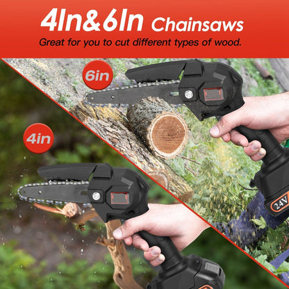 2-in-1 Cordless Pole Saw & Mini Chainsaw Electric Mini Chainsaw Length Adjustable Cordless Chain Saw with 2Pcs 1500mAh Batteries 4in/6in Chains for Tree Trimming - Renee Lane Company