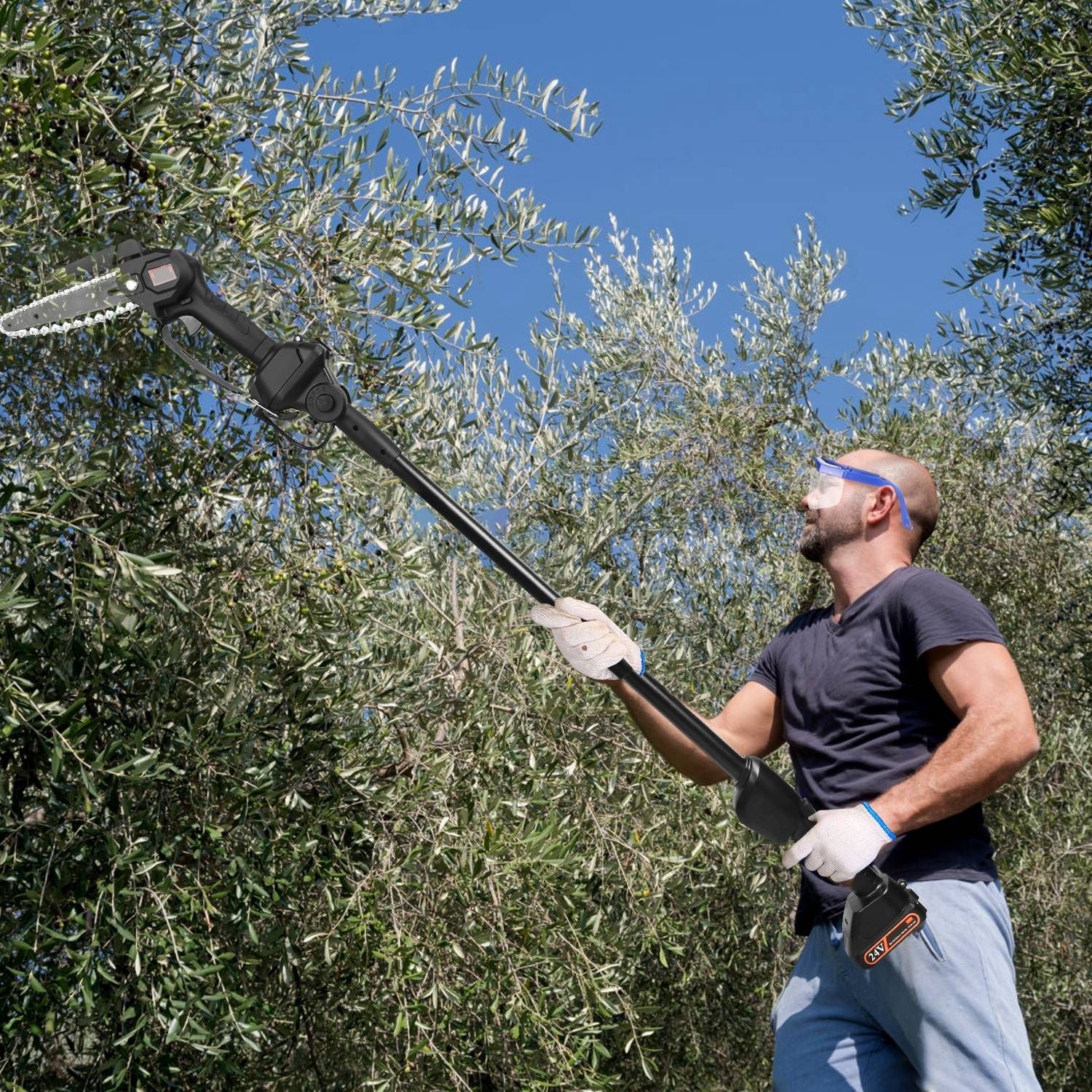 2-in-1 Cordless Pole Saw & Mini Chainsaw Electric Mini Chainsaw Length Adjustable Cordless Chain Saw with 2Pcs 1500mAh Batteries 4in/6in Chains for Tree Trimming - Renee Lane Company