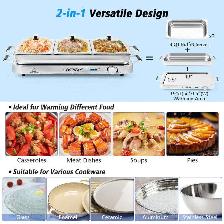 2 in 1 Electric Warming Tray with Temperature Control - Renee Lane Company