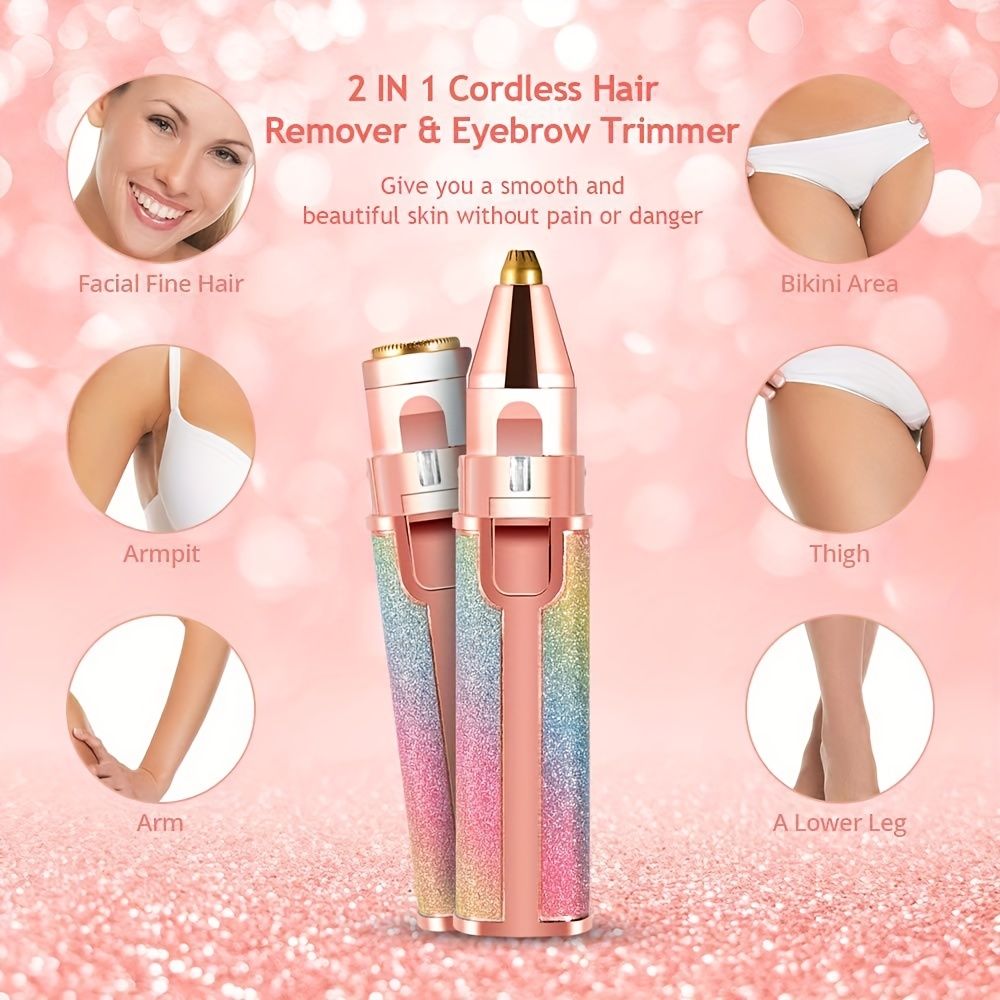 2-in-1 Eyebrow Razor for Women - Painless and Precision Facial Hair Removal with USB Rechargeable Trimmer and Built-in LED Light - Perfect for Nose, Lips, and Body - Renee Lane Company