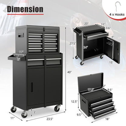 2-in-1 Rolling Tool Chest with 5 Sliding Lockable Drawers - Renee Lane Company