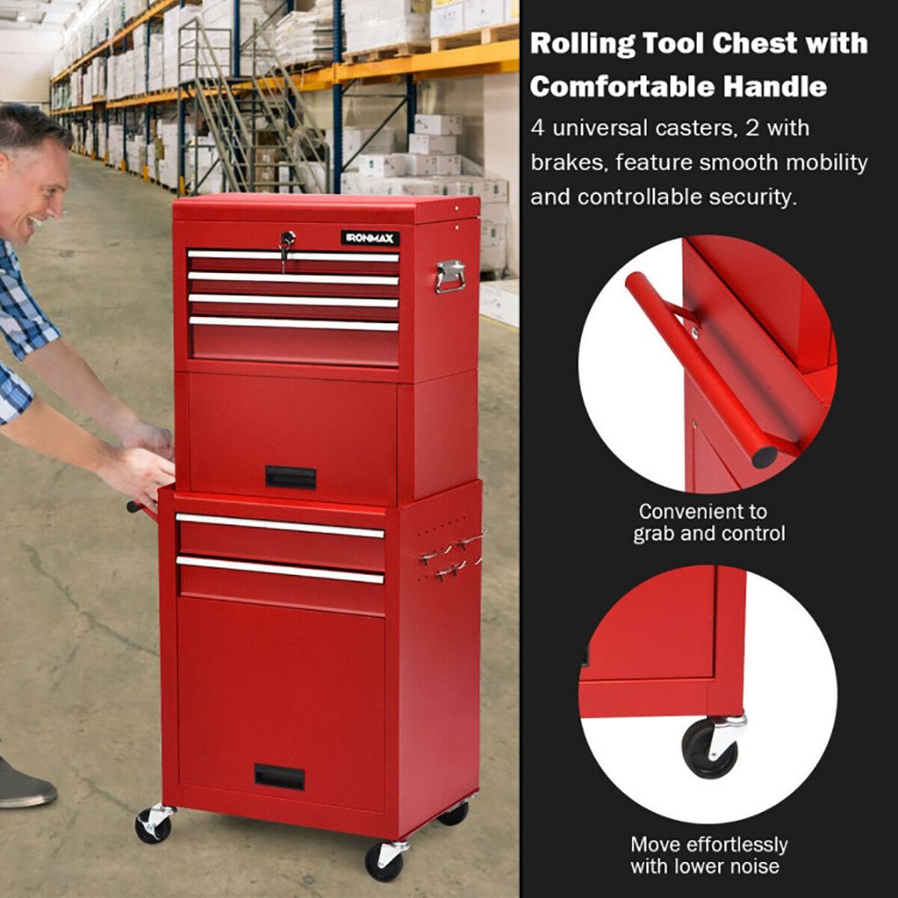 2-in-1 Rolling Tool Chest with 5 Sliding Lockable Drawers - Renee Lane Company