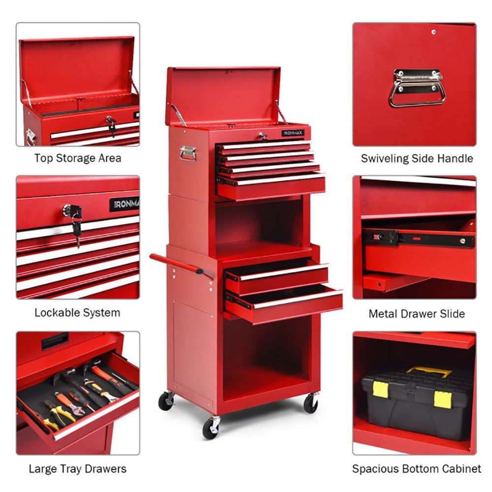 2-in-1 Rolling Tool Chest with 5 Sliding Lockable Drawers - Renee Lane Company