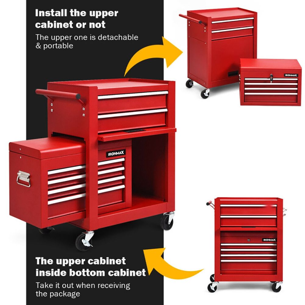 2-in-1 Rolling Tool Chest with 5 Sliding Lockable Drawers - Renee Lane Company