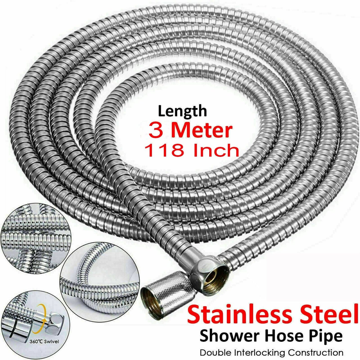 2 m / 3 m / 79" / 118" Shower Water Hose Shower Head Stainless Steel Flexible Replacement Hose - Renee Lane Company