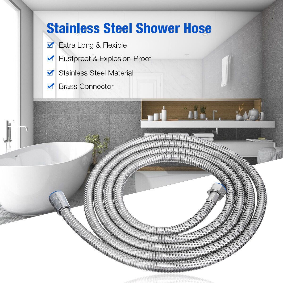 2 m / 3 m / 79" / 118" Shower Water Hose Shower Head Stainless Steel Flexible Replacement Hose - Renee Lane Company