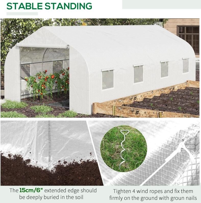 20' x 10' x 7' Tunnel Greenhouse Large Walk-In Warm House;  Roll Up Door - Renee Lane Company