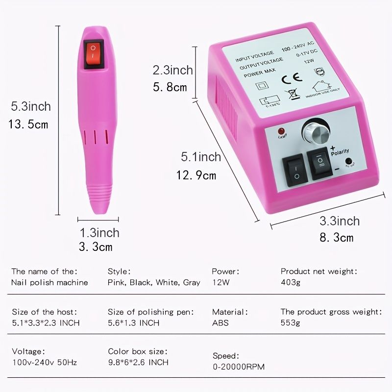 20000 RPM Portable Electric Nail Drill Polisher: Manicure & Pedicure Set for Gel Polish Cleaning & Milling Cuticles - 11pcs Nail Drill Bits - Renee Lane Company