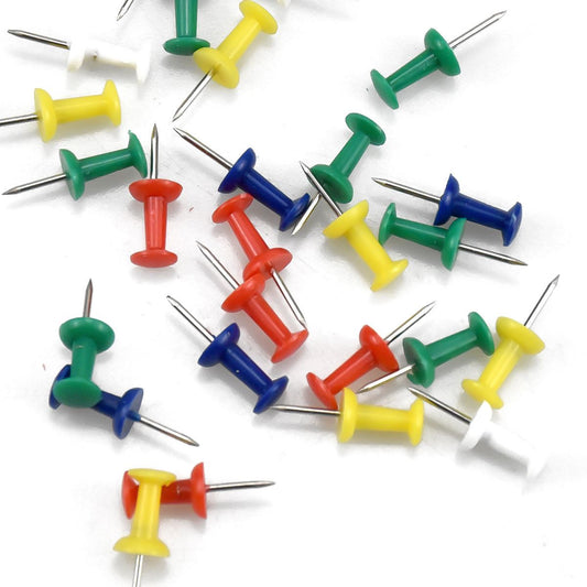 200pcs Multi-Colored Push Pins With Plastic Heads And Steel Points, Stationery Map Thumb Tacks, Drawing Push Pins For Map Cork Notice Board Photos Home Office Use (5 Colors) - Renee Lane Company