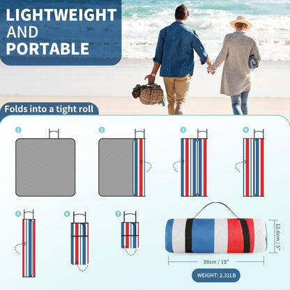(2025 Upgrade) Extra Large Waterproof Picnic Blankets | Foldable Sandproof Beach Blanket N Outdoor Blanket | 5-Layer Machine Washable Soft Picnic Mat for Camping, Grass, Park N Stadium - Renee Lane Company