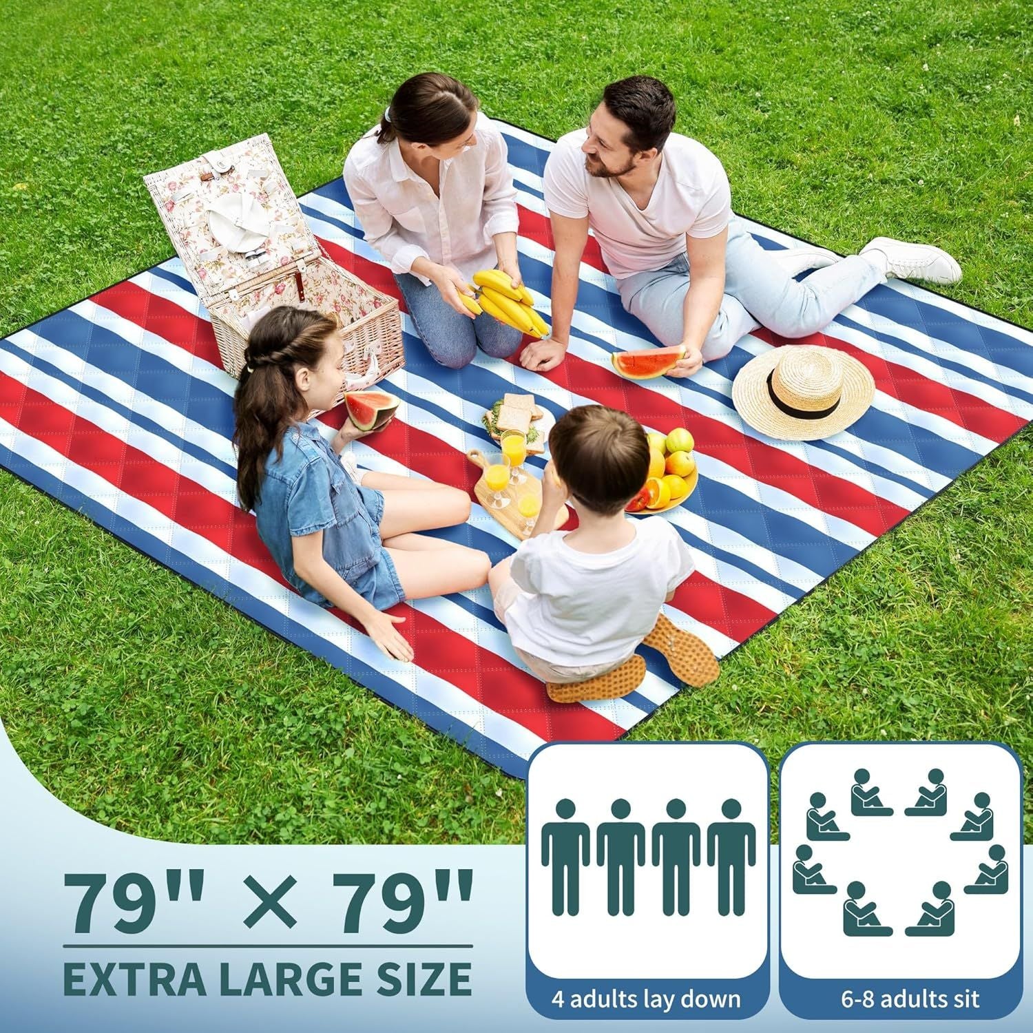 (2025 Upgrade) Extra Large Waterproof Picnic Blankets | Foldable Sandproof Beach Blanket N Outdoor Blanket | 5-Layer Machine Washable Soft Picnic Mat for Camping, Grass, Park N Stadium - Renee Lane Company