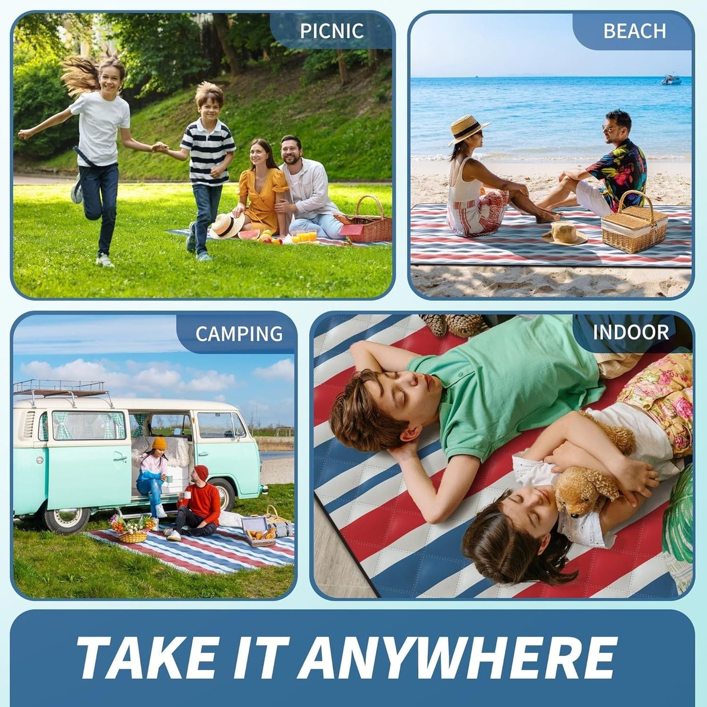 (2025 Upgrade) Extra Large Waterproof Picnic Blankets | Foldable Sandproof Beach Blanket N Outdoor Blanket | 5-Layer Machine Washable Soft Picnic Mat for Camping, Grass, Park N Stadium - Renee Lane Company