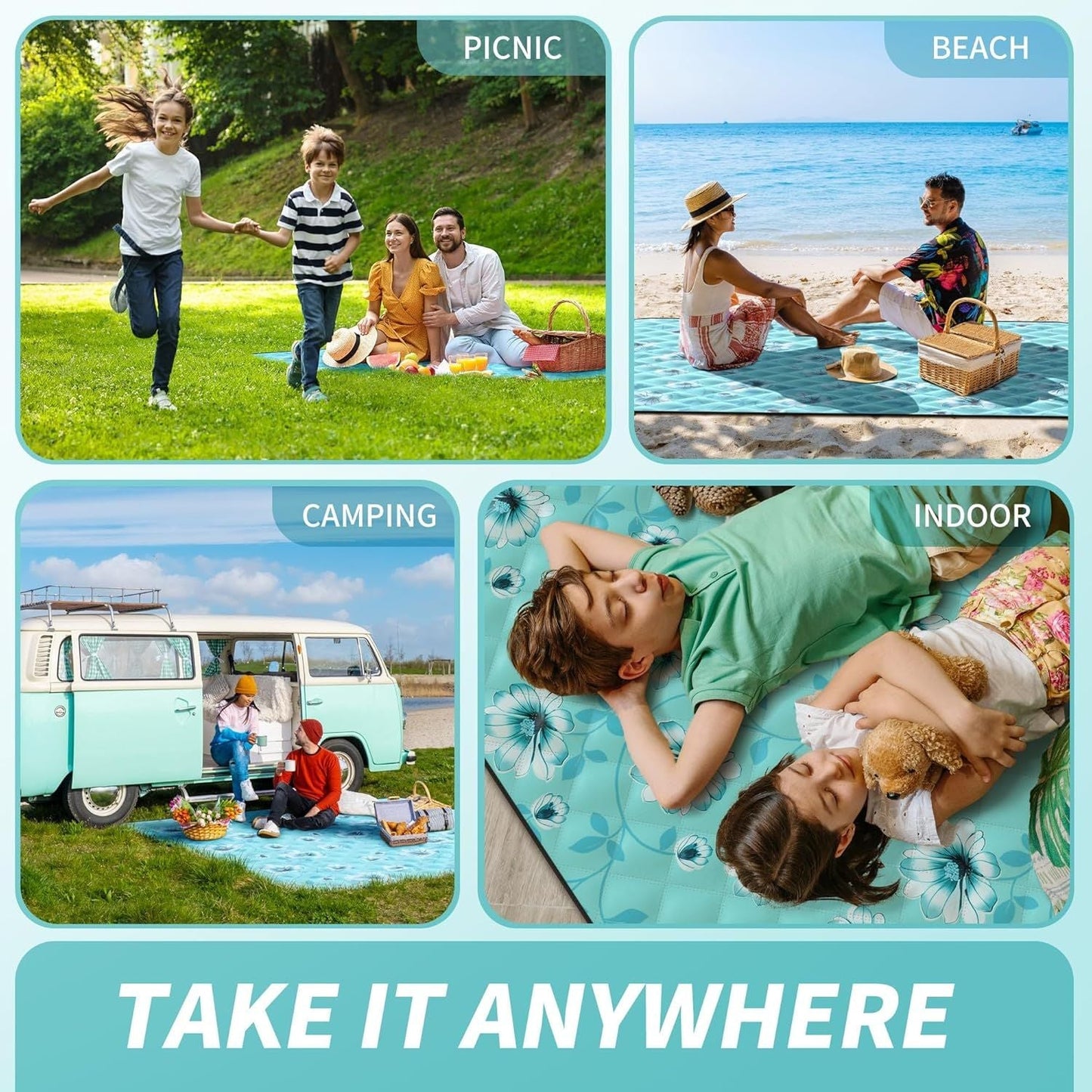 (2025 Upgrade) Extra Large Waterproof Picnic Blankets | Foldable Sandproof Beach Blanket N Outdoor Blanket | 5-Layer Machine Washable Soft Picnic Mat for Camping, Grass, Park N Stadium - Renee Lane Company