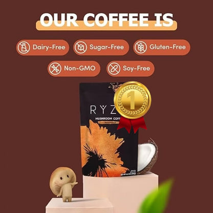 RYZE SUPERFOODS Mushroom Coffee Dark Roast, 6 Adaptogenic Mushrooms & Prebiotic Blend, Instant Coffee Supports Energy, Focus, Digestion & Immunity, Lions Mane & Turkey Tail, 30 Servings. - Renee Lane Company