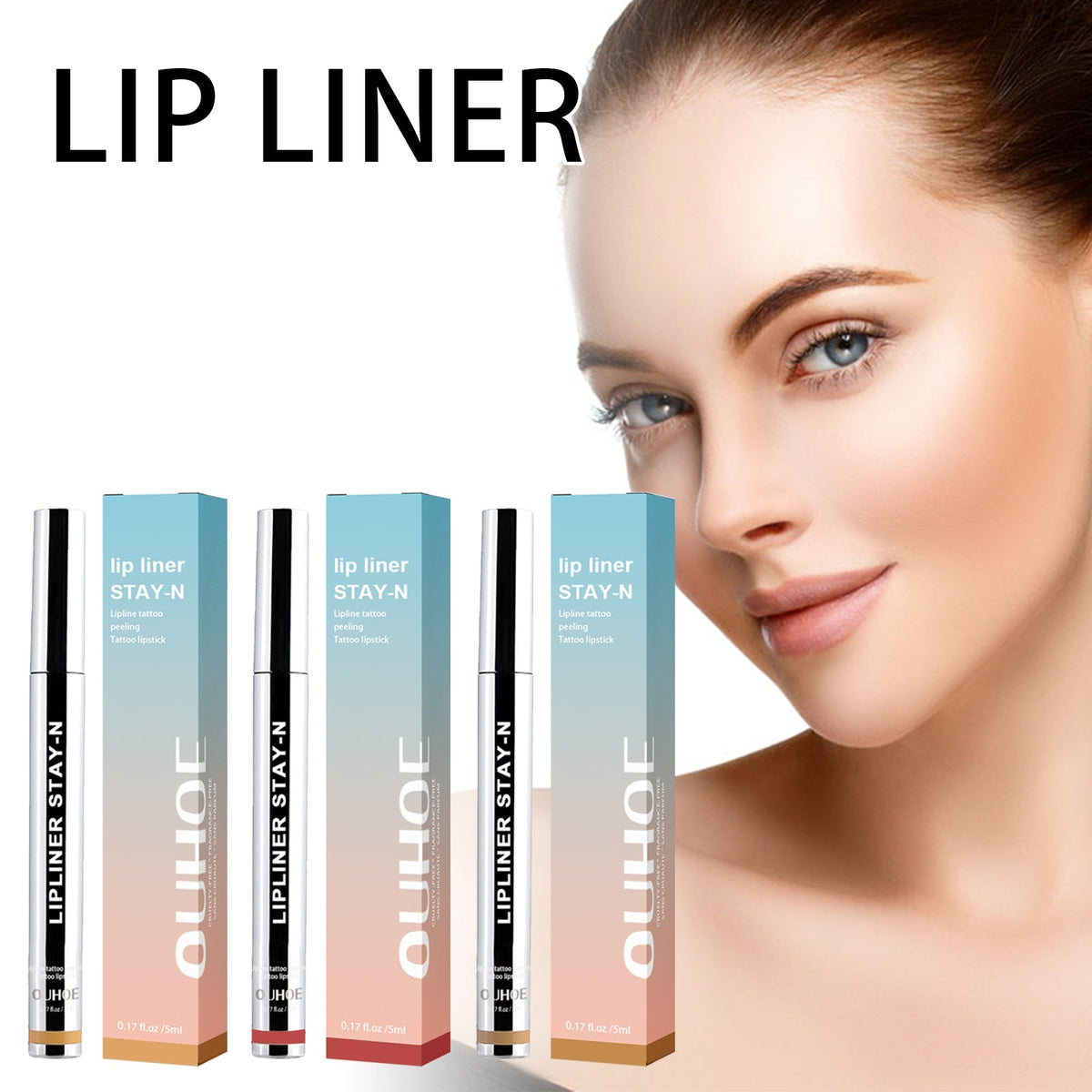 Peel-off lip liner tubes set, upright bottles with cap, 5ml