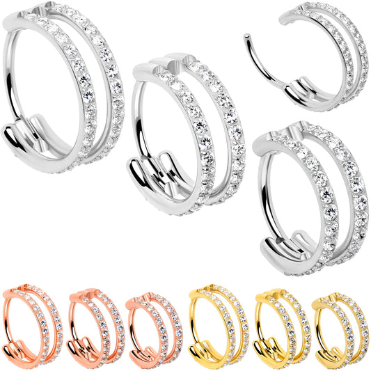 20G Double Row Micro Gem Implant Grade Titanium Hinged Double Hoop Nose Ring - Renee Lane Company