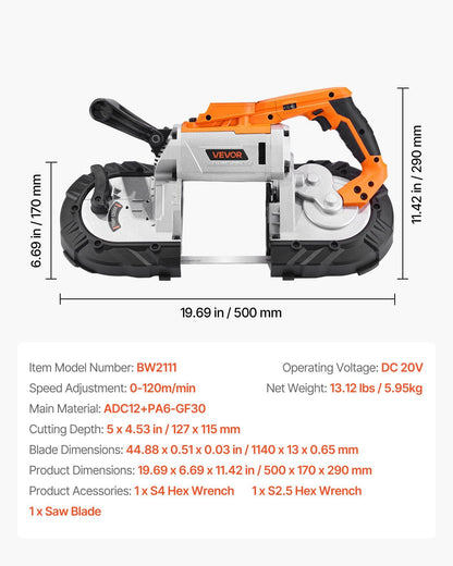 20V Portable Cordless Band Saw 5 Inches Deep Cut Variable Speed (Bare Tool) - Renee Lane Company