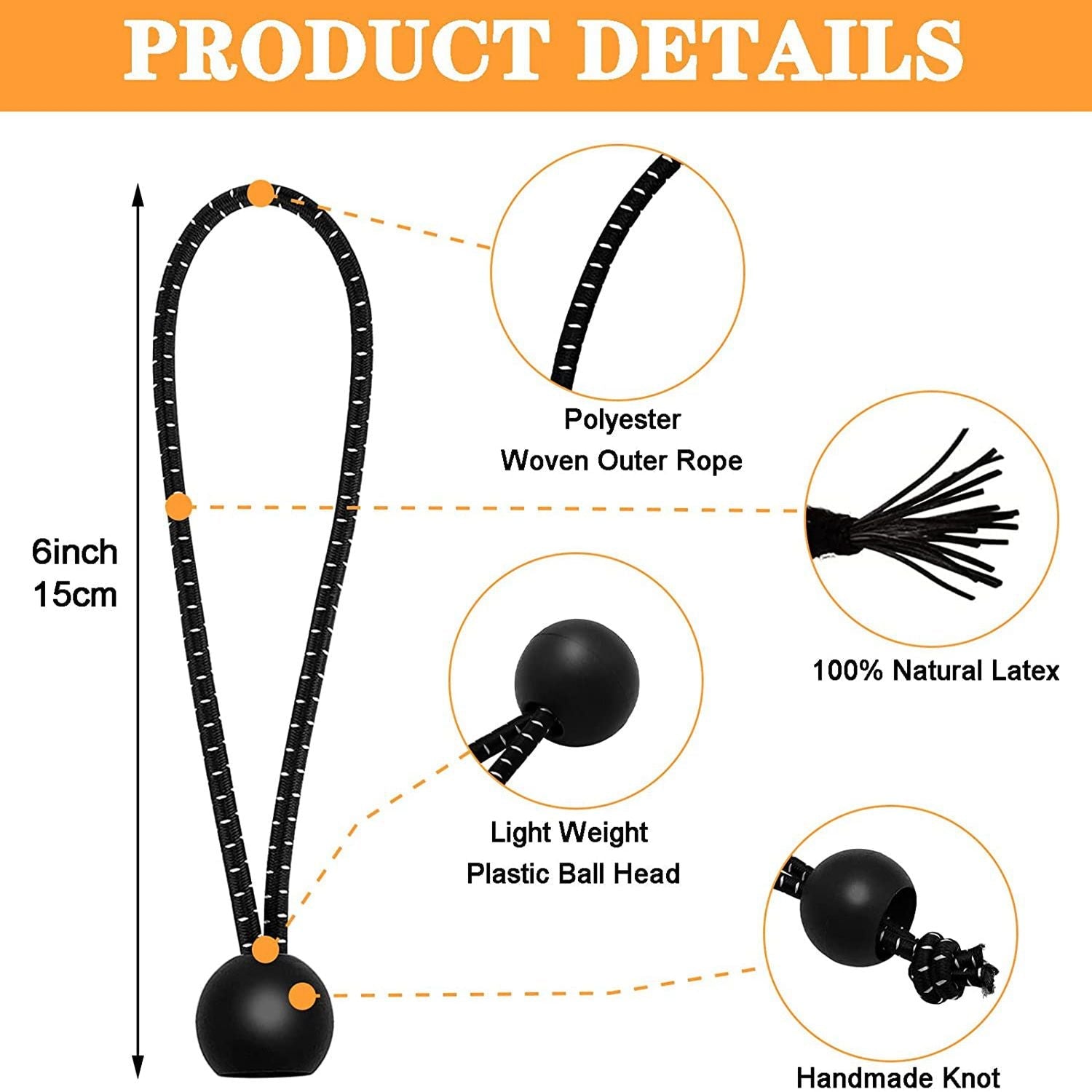20pcs 6 Inch Bungee Cords, Bungee Balls, Bungee Cords With Balls, Elastic String Ties For Camping, Tents, Tarp, Canopy Shelter, Wall Pipe, Holding Wire And UV Resistant - Renee Lane Company