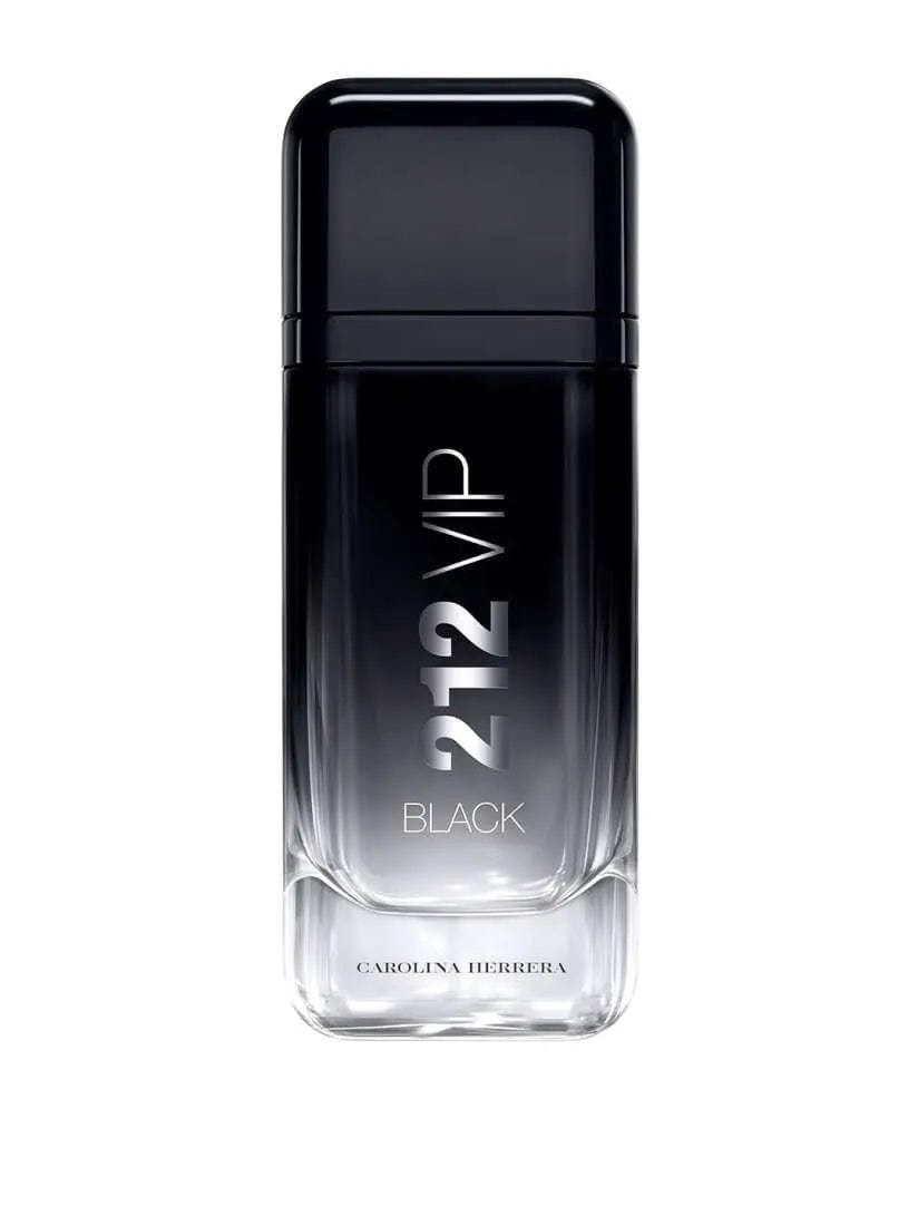 Men's Eau de Parfum bottle, black and clear glass with silver cap