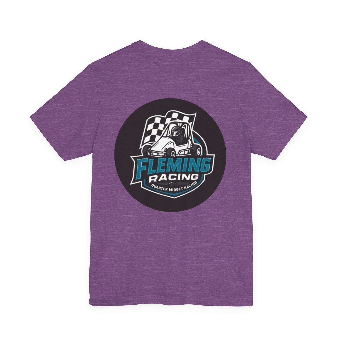 Purple racing logo T-shirt with large circular chest emblem